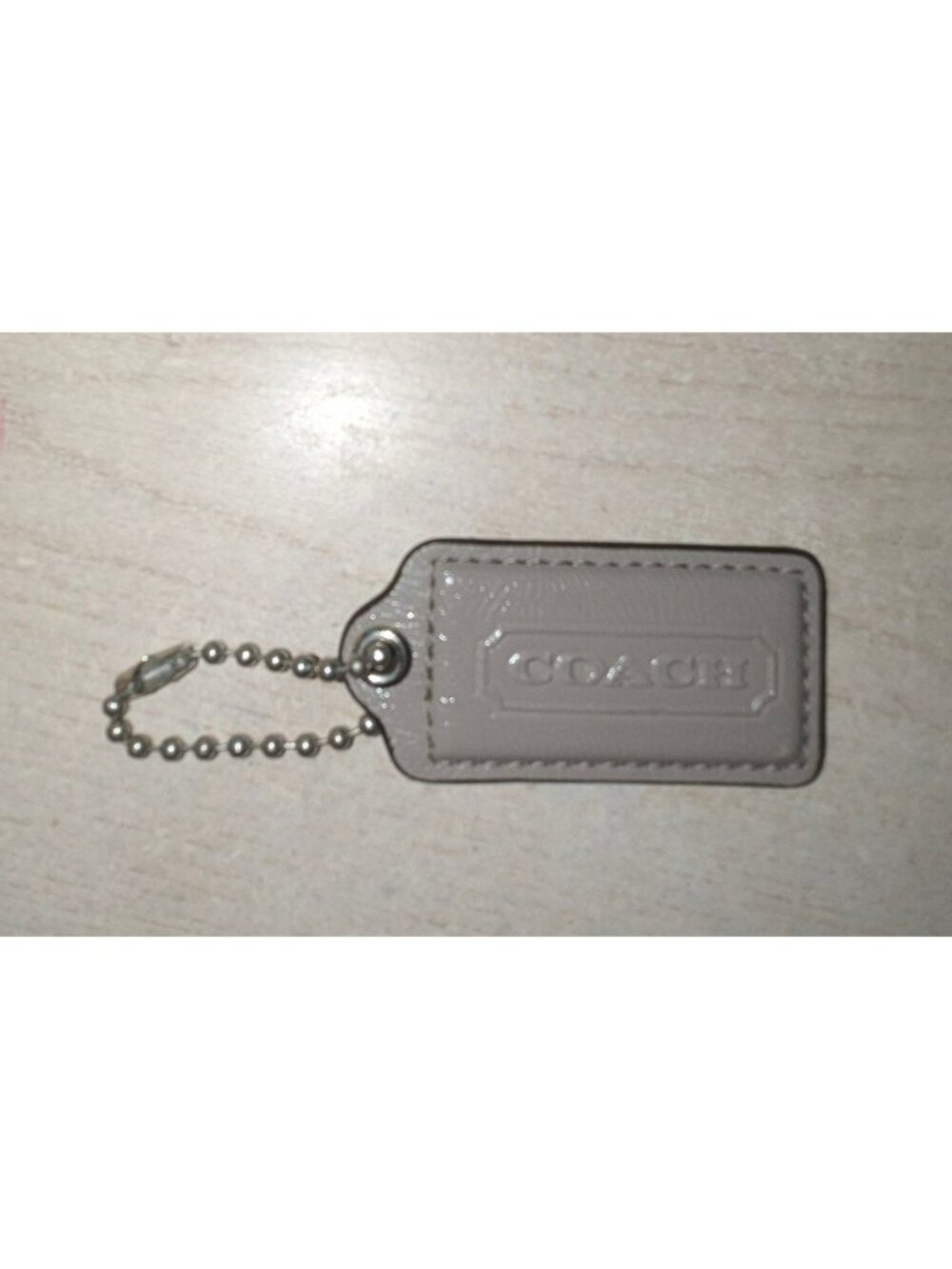 2.5" Coach Patent Leather Large Key Fob Bag Charm Keychain Hang Tag Gray